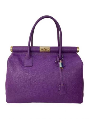 Handbag with two handles in genuine dollar leather- Viola