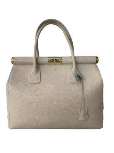 Handbag with two handles in genuine dollar leather- Beige