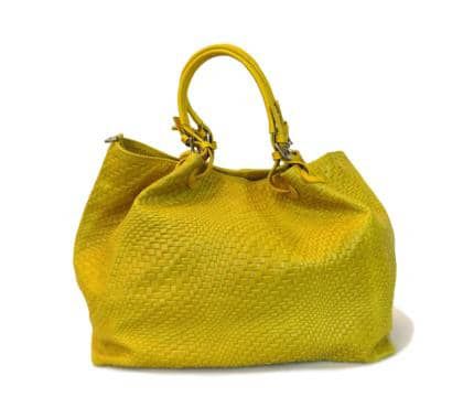 Shopper- Leather Handbag- Woven Design- Yellow