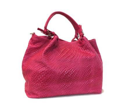 Shopper- Leather Handbag- Woven Design- Fushcia