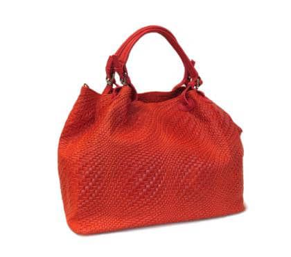 Shopper- Leather Handbag- Woven Design- Red