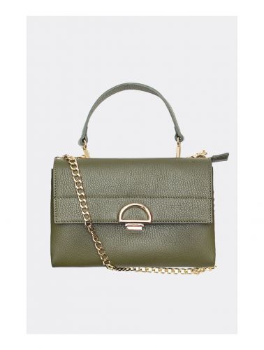 Grainy Cowhide Leather Handbag- Khaki