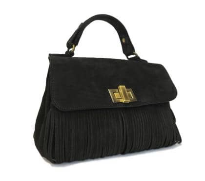 Suede Leather Handbag- Black