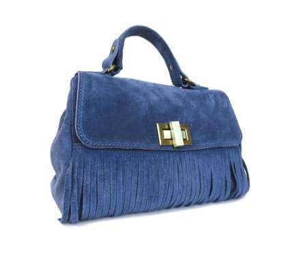 Suede Leather Handbag- Blue