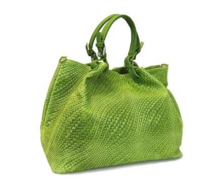 Shopper- Leather Handbag- Woven Design- Green