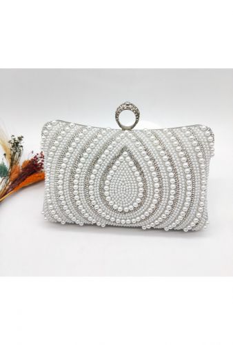 Evening pouch with pearl and strasse- Silver