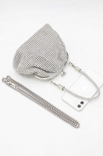 Rhinestone Evening And Wedding Clutch- Silver